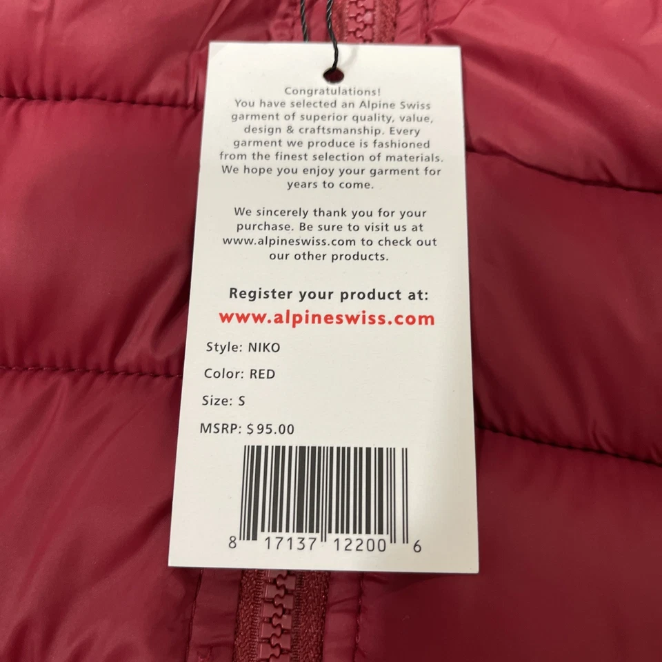 AlpineSwiss Niko Packable Light Mens Down Alternative Puffer Jacket Red S - Image 3 of 3