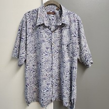 Tori Richard Button Down Camp Shirt Blue White Palm Leaf Made In USA Large NOTE