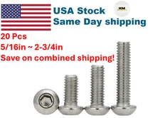 20Pcs 1/4-20 Stainless Steel Allen Hex Drive Button Head Socket Cap Bolts Screws
