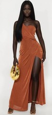 Fashion Nova CECILE Asymmetrical Maxi Dress orange/brown XS
