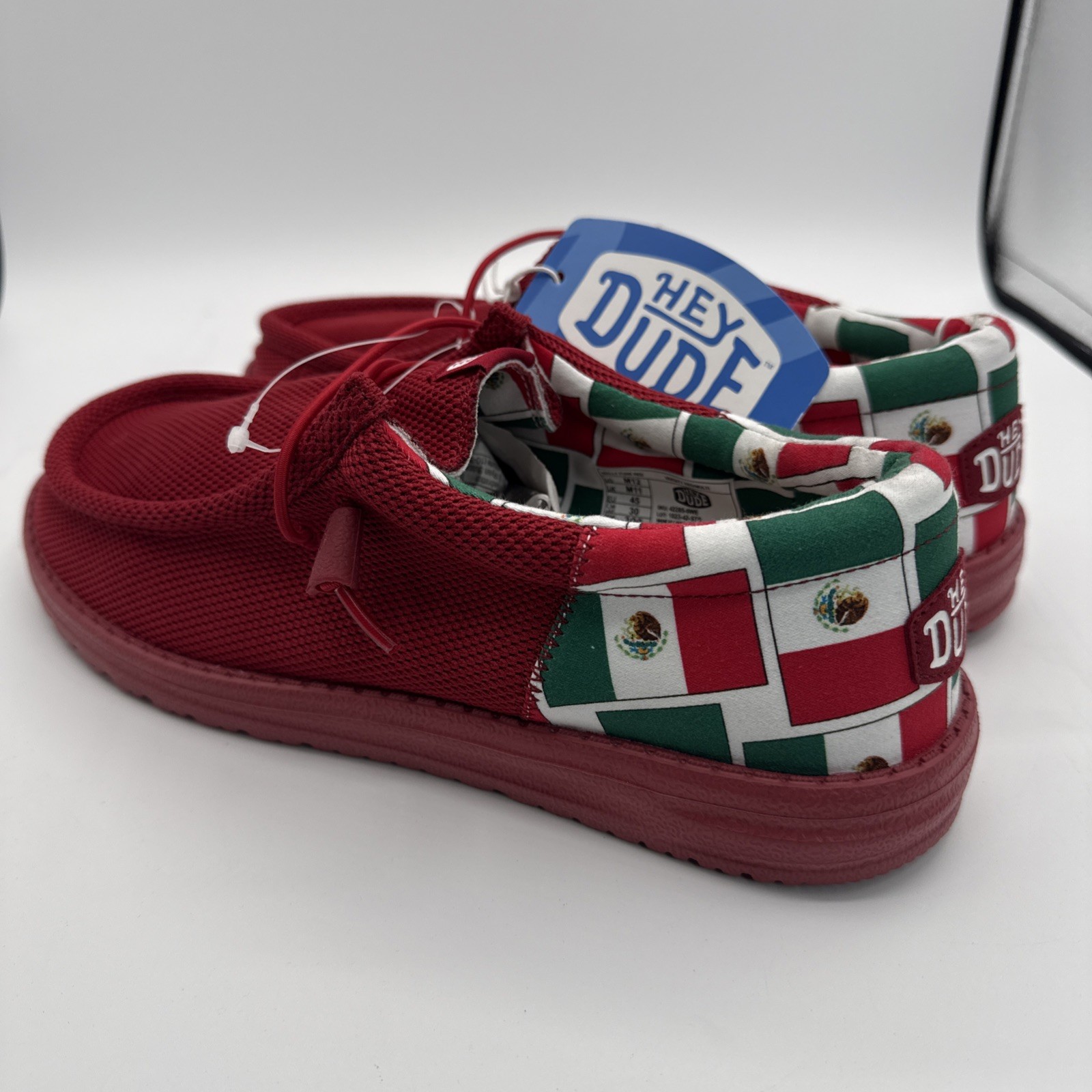 Hey Dude Wally Funk Red Mexican Flag Shoes Men Size 12 Slip On 42285-6WE