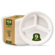 100 Compostable Sugarcane Paper Plates, Heavy Duty, Eco-Friendly, Biodegrada...