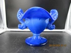 Fenton Periwinkle Blue Slag Glass Compote w/Koi Signed Mike Fenton 2003