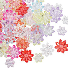 1 Box 80Pcs Large Acrylic Flower Bead Caps Transparent Flower Beads Colorful Flo