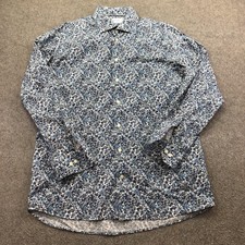 Eton Shirt Mens 16 41 Blue Floral Cotton Regular Fit Dress Long Sleeve Button