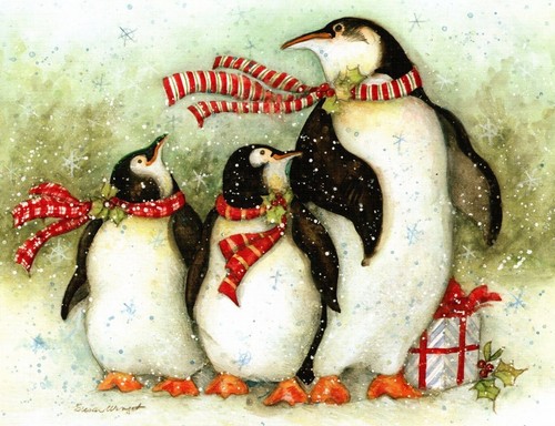 Joyeux jour de Noël pingouins pingouins Susan Winget cartes de vœux longues - Lot de 9 - Photo 1 sur 5