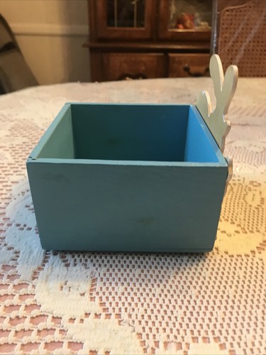 Kleine Osterdekoration Hase Pflanze Pflanzgefäß blau Holz - 4,5" Quadrat x 2 & 1/8" H - Bild 5 von 6