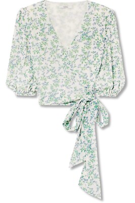 ganni white floral mesh wrap dress GANNI Tilden Mesh FloralPrint Wrap Dress Sz 36 Medium. chest 32"
