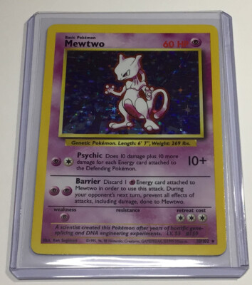 Pokémon rare Mewtwo 10/102 Excellent Condition Holo Basic 1999 Wizards