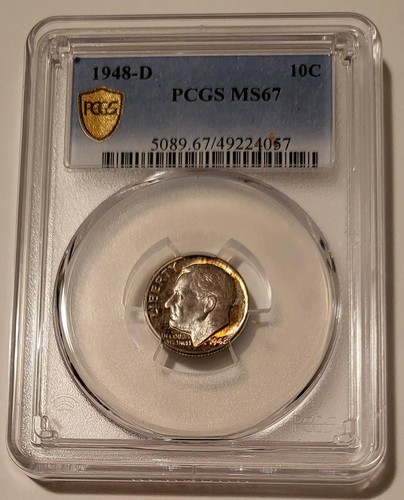 1948 D Roosevelt Dime MS67 PCGS Toned