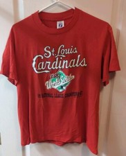 1987 WORLD SERIES ST. LOUIS CARDINALS LOGO 7 RED T-SHIRT YOUTH SIZE L