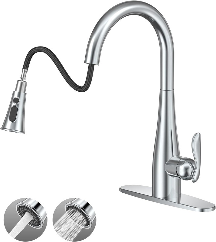 Mbillion Kitchen Faucet with Pull Down Sprayer Polished Chrome 1-3 Hole Put Out