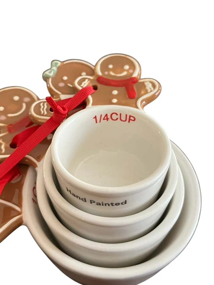St. Nicholas Square Gingerbread Man Ceramic Measuring 4 Cup Set Nesting XMAS - Image 2 of 4