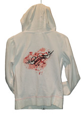 Vintage Blu Chic Lounge Love Bird's White Hoodie Fleece Jacket Junior Women's M