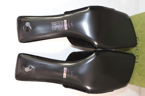 NWB Gucci GG Embossed New Velvet Bow Heels Black Slip Ons Sandals 40.5 764182 - Picture 7 of 9