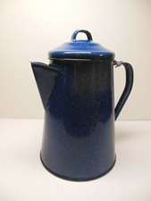 Enamelware COFFEE POT 7 CUP Camping Blue Speck