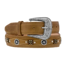 Western Belt Handmade Genuine Leather Concho Removable Buckle Studded Taupe