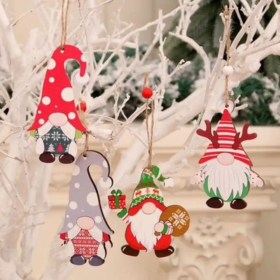 12 Pcs Christmas Tree Wooden Ornaments Hanging Xmas Accessories Ornament Decor