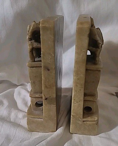 Hand Carved Soap Stone Bookends W/intricate Carved Flowers in Pot,1 Pair,vintage - Picture 9 of 11