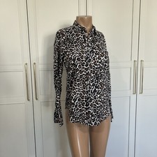 J Crew Womens Leopard Print Slim Fit Button Down Shirt Top White Brown Size 2