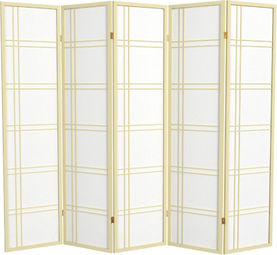 6 Ft. Tall Double Cross Shoji Screen-Ivory-5 Panels Room Divider
