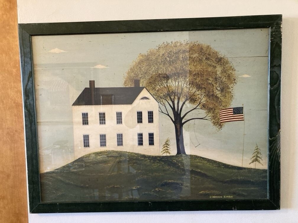 Large Vintage Framed Folk Art print Warren Kimball Salt Box House