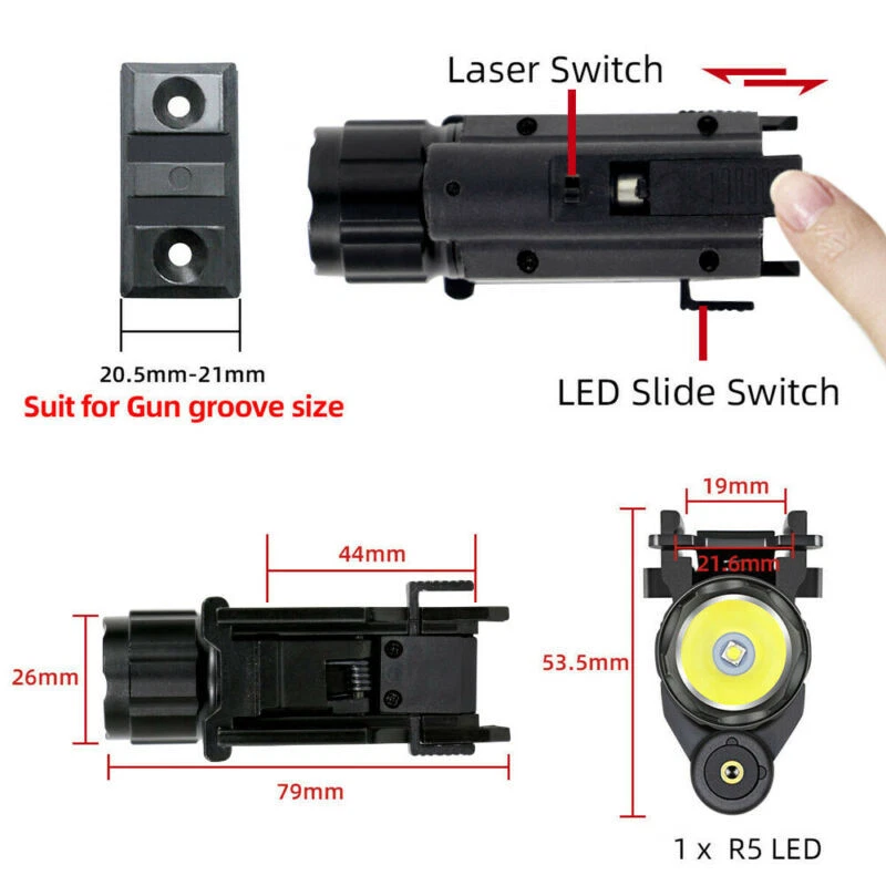 Tactical LED Torch Red Green Dot Laser Sight Torch For Airsoft Picatinny Rail - Image 2 of 4