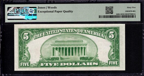 1929 T2 $5 NATIONAL BANK NOTE CURRENCY CARUTHERSVILLE MISSOURI PMG GEM 65 EPQ - Picture 2 of 4