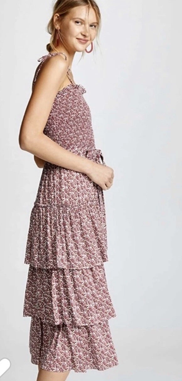 Abito a strati Tory Burch Wild Pansy con volant. Taglia S. Nuovo con etichetta. Vendita al dettaglio $358