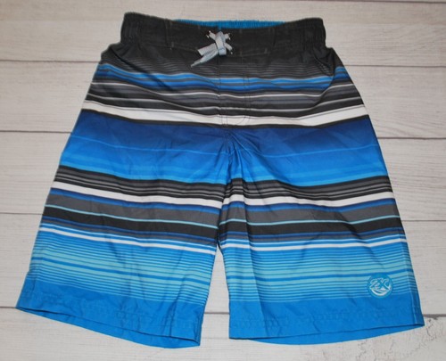 NEW ZeroXposur BOYS size 8 blue black white stripped swim shorts elastic waist