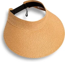 Fumwase Sun Visors for Women Foldable Straw Visor Beach Hat Uv Brown 