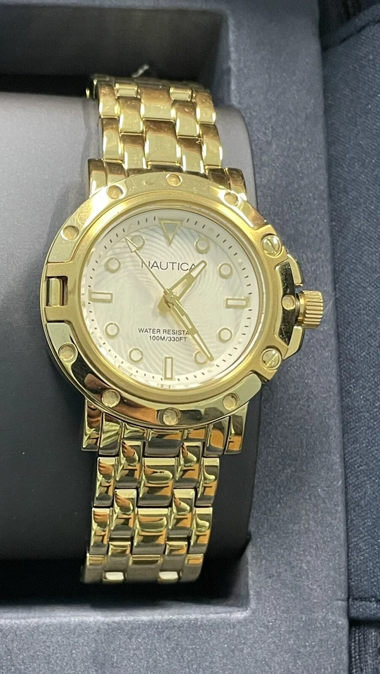 New NAUTICA NST 800 Women's Watch Yellow Gold Tone Steel bracelet 36mm NAD17529L - image 2 of 3
