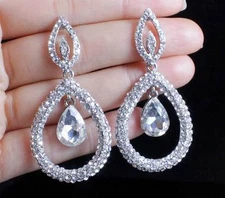 PROM AUSTRIAN CRYSTAL RHINESTONE SILVER CHANDELIER DANGLE EARRINGS BRIDAL E2086S