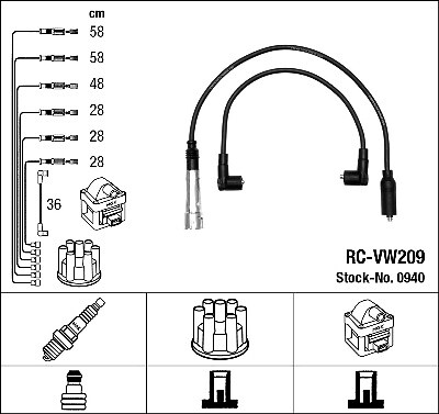 0940 NGK Ignition Cable Kit for VW