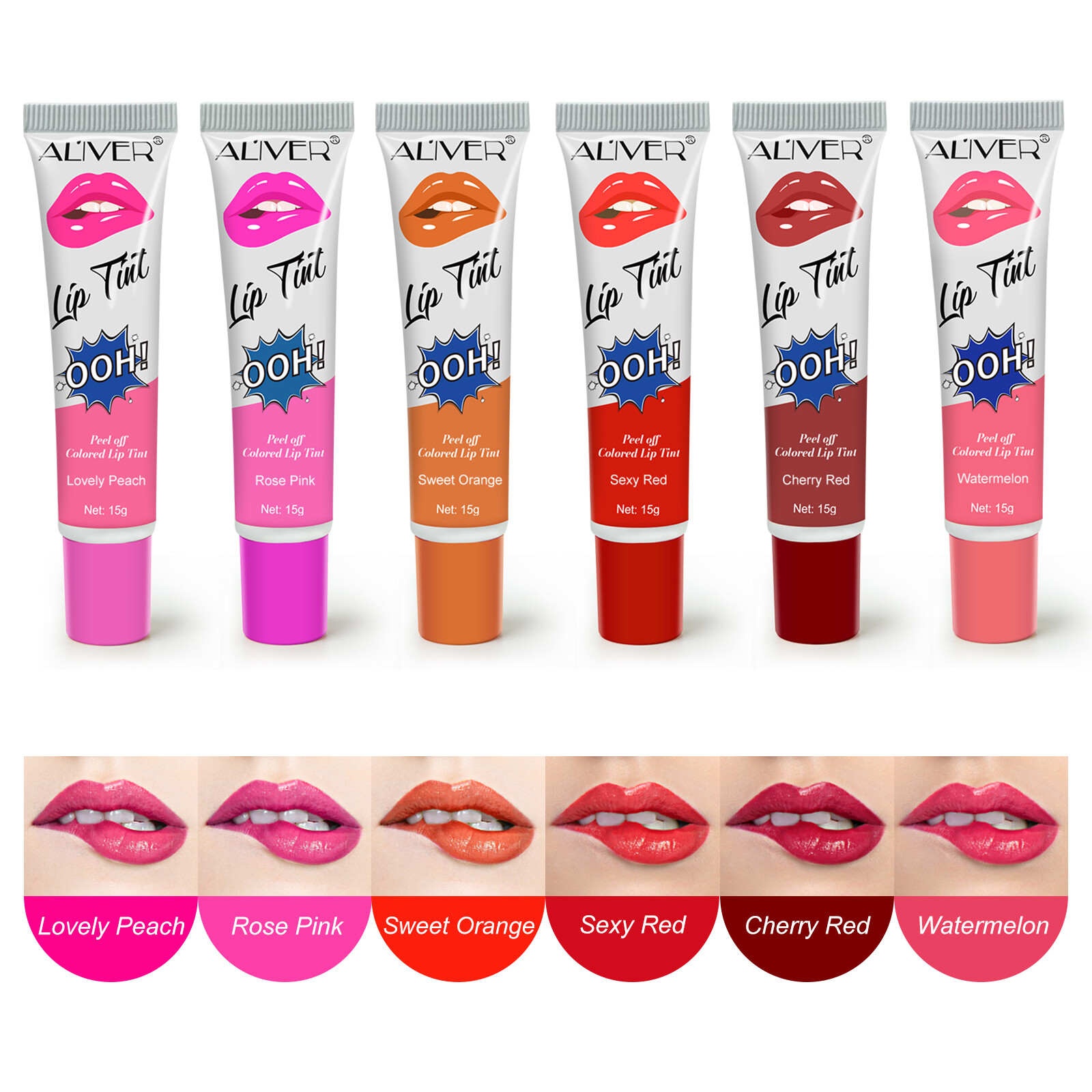 ALIVER Lip Tint Peel off Set Red Lip Stain Lasting Gloss Lipstick 6