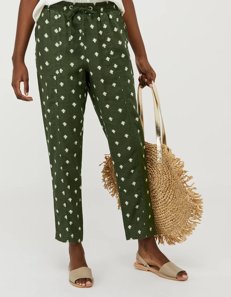 Brand New Ladies Ex Monsoon Francine Floral Jogger Trousers In Pure Linen Sizes - Image 3 of 4