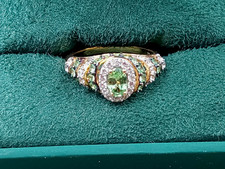 Sterling Silver Ring w. Gold Wash Peridot/Clear Gemstone Setting: Size 7