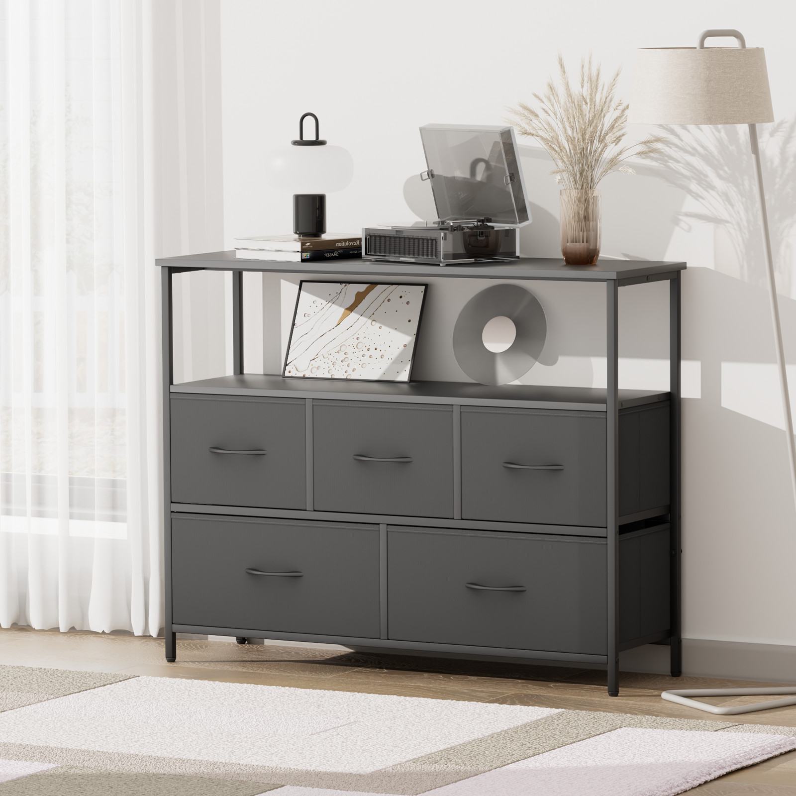 5 Black Drawers Dressers Fabric Chest of Drawers Storage Bedroom Organizer Bins