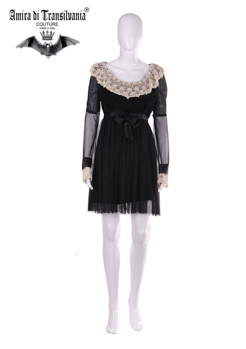 elegante ropa mujer mini vestido negro miércoles cuello addams lujo bebé muñeca - Imagen 3 de 24
