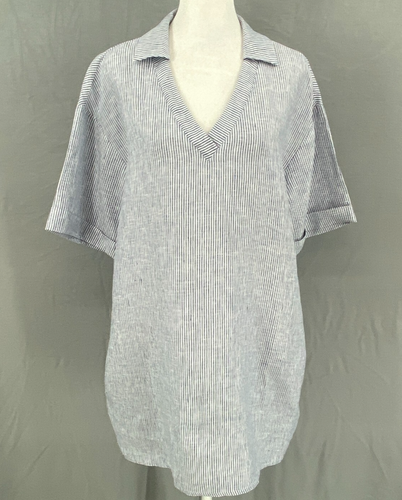 Vestido Peserico Mujer Talla 12 (46 Italia) 100% Lino Rayas Tranquilo Lujo Italia