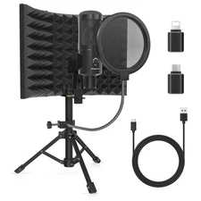 Studio Recording Microphone Isolation Shield with Pop Filter and Metal Tripod...