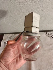 Vintage 1930s Tin Glass Nut Chopper Grinder Hazel Atlas 6"Red Wooden Handle