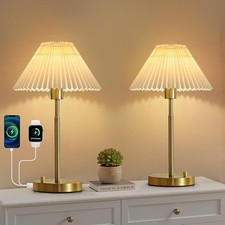 Bedside Table Lamp Set of 2: Dimmable Nightstand With USB A  C Ports,Gold