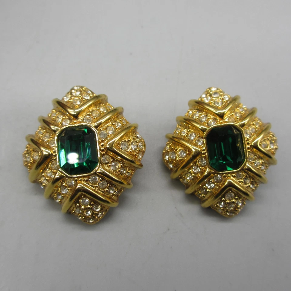 Pendientes Joan Rivers Vintage Estrás Verde Transparente Audaz Declaración Clip On  Foto 3 de 4