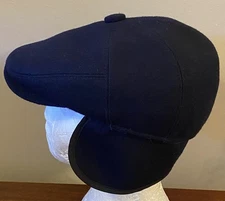 Capas Navy Blue Ear Flap Option Wool Blend Newsboy Driver Cabby Cap Hat - Size S