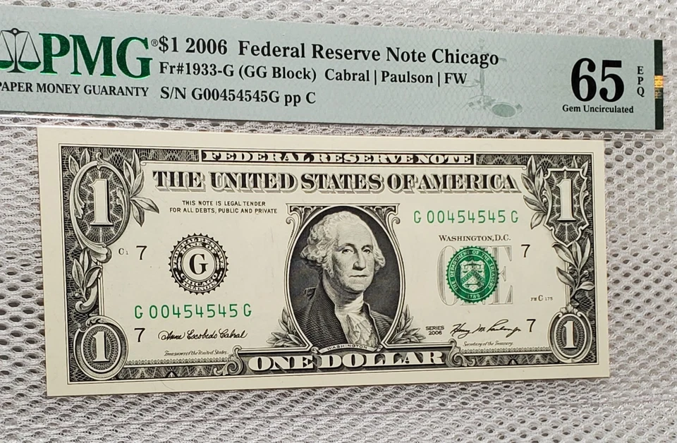 2006 $1 FRN Fancy Serial Repeater #00454545 PMG Gem UNC 65 EPQ - Image 2 of 4