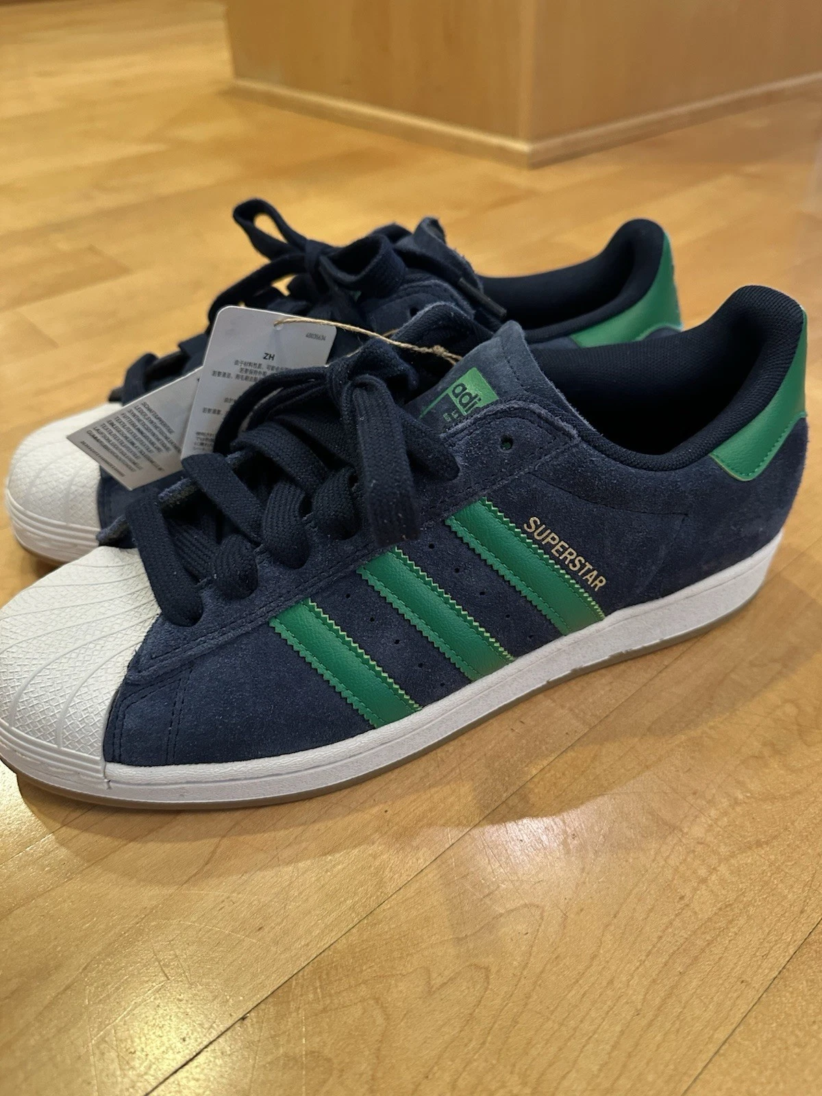 New Adidas Superstar Rare Blue Leather Suede Green 3 Strips Mens Shoes Size-9