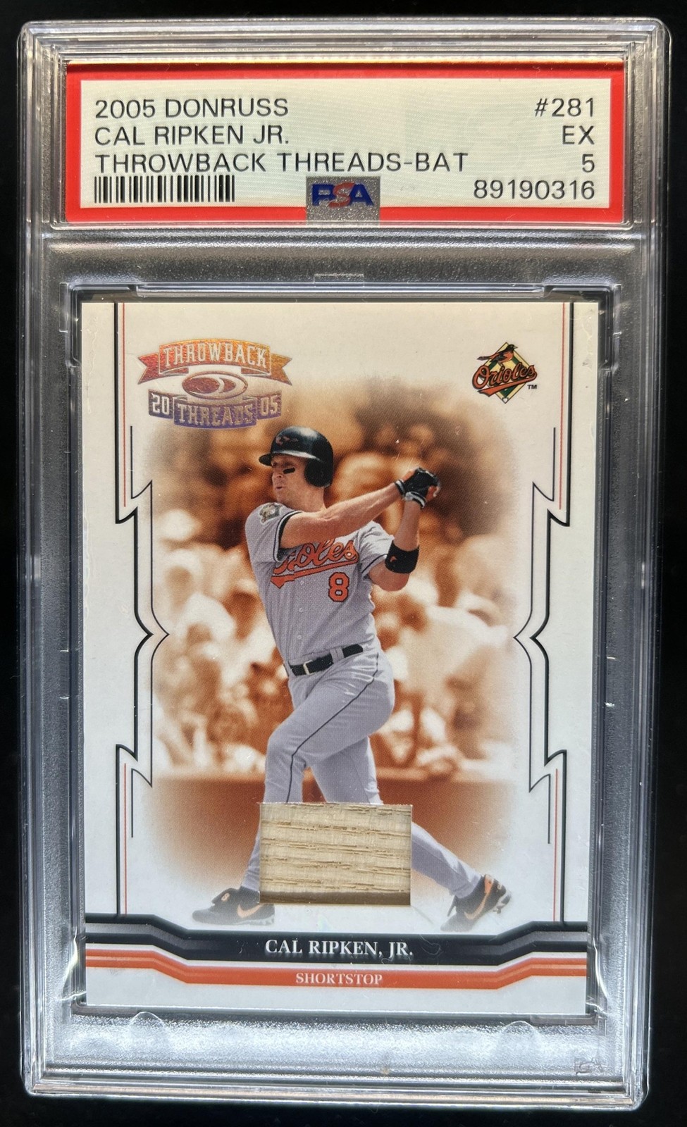2005 Donruss Throwback Threads Cal Ripken Jr. Material Bat #/150 Orioles PSA 5