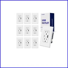 Tamper-Resistant USB Charger Wall Outlet, 15 Amp with Fast Charging Ports Bundle