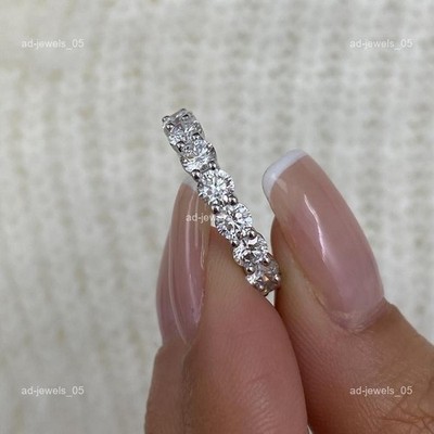 Round Diamond Proposal Prong Set Daughter Wedding Band Fine Ring 14K White Gold